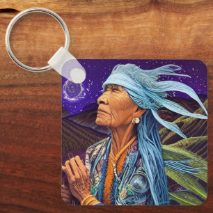 Snelweg Wandelaar Native American Fantasie Kunst Sleutelhanger