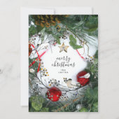 Snepine Cones Holly Merry-kerstfoto Feestdagenkaart (Voorkant)