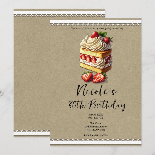 Snice of Strawberry Shortcake Verjaardagsfeestje Kaart (Voorkant / Achterkant)