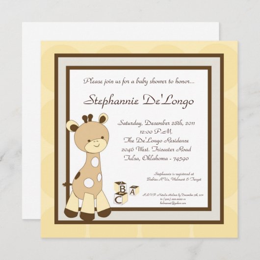 Snicker Doodle Giraff Baby shower Uitnodiging (Voorkant / Achterkant)