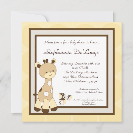 Snicker Doodle Giraff Baby shower Uitnodiging (Voorkant)