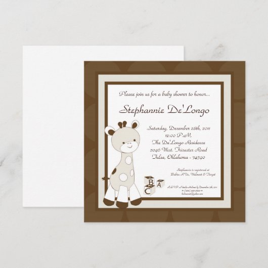 Snicker Doodle Giraff Baby shower Uitnodiging (Voorkant / Achterkant)