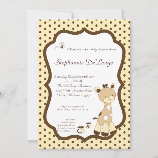 Snicker Doodle Giraffe Baby shower Invitation Kaart (Voorkant)