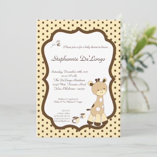Snicker Doodle Giraffe Baby shower Invitation Kaart (Staand voorkant)