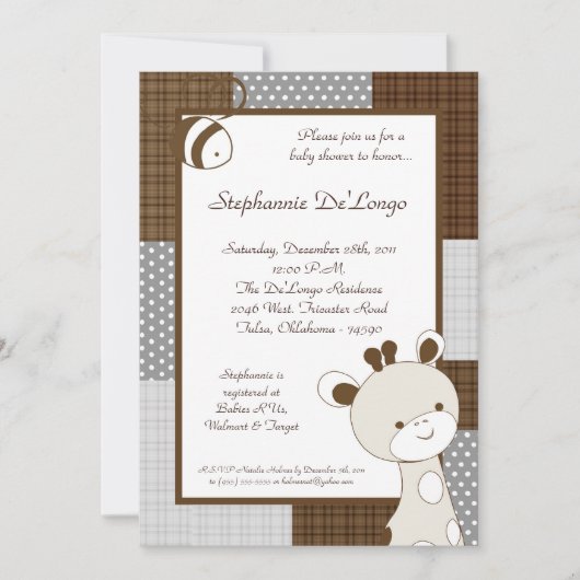 Snicker Doodle Giraffe Baby shower Invitation Kaart (Voorkant)