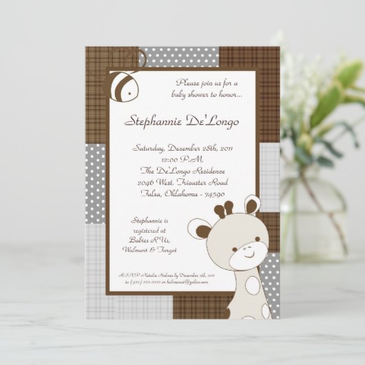 Snicker Doodle Giraffe Baby shower Invitation Kaart (Staand voorkant)
