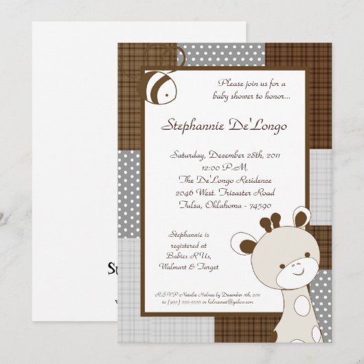 Snicker Doodle Giraffe Baby shower Invitation Kaart (Voorkant / Achterkant)