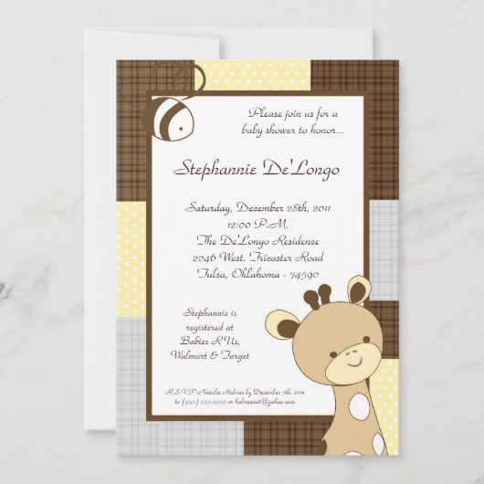 Snicker Doodle Giraffe Baby shower Invitation Kaart (Voorkant)