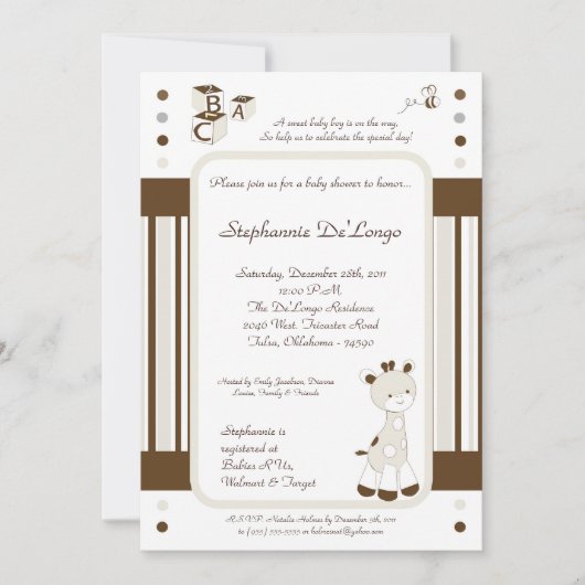 Snicker Doodle Giraffe Baby shower Invitation Kaart (Voorkant)