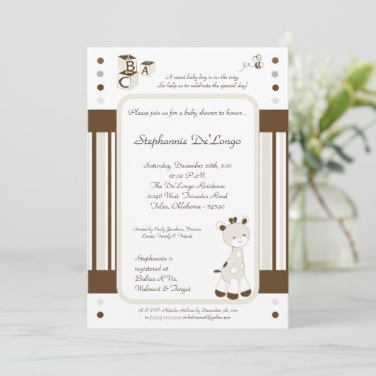 Snicker Doodle Giraffe Baby shower Invitation Kaart (Staand voorkant)