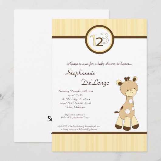 Snicker Doodle Giraffe Baby shower Invitation Kaart (Voorkant / Achterkant)