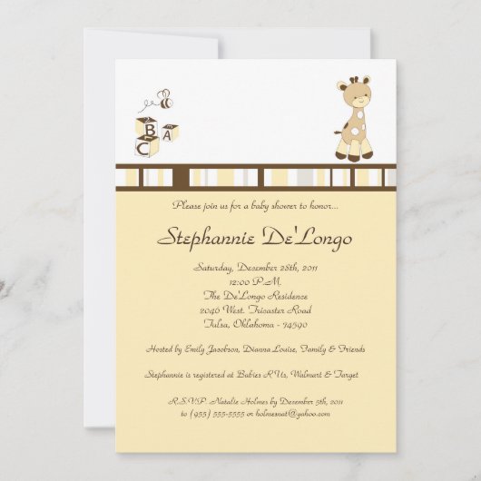 Snicker Doodle Giraffe Baby shower Invitation Kaart (Voorkant)