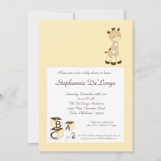 Snicker Doodle Giraffe Baby shower Invitation Kaart (Voorkant)
