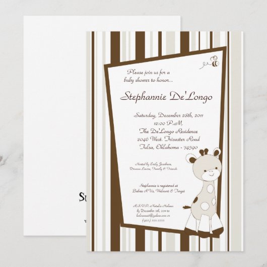Snicker Doodle Giraffe Baby shower Invitation Kaart (Voorkant / Achterkant)