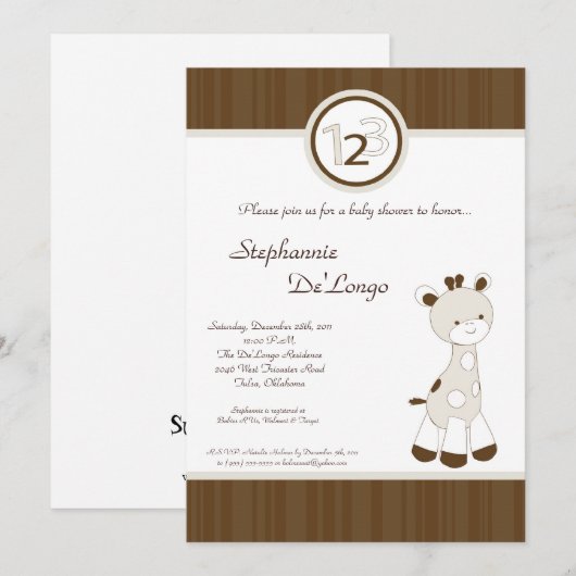 Snicker Doodle Giraffe Baby shower Invitation Kaart (Voorkant / Achterkant)