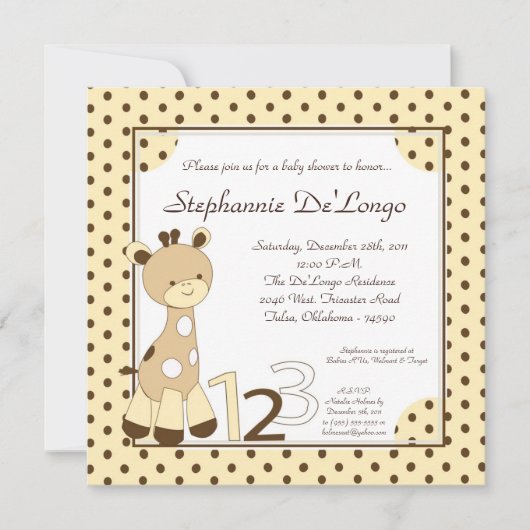 Snicker Doodle Giraffe Baby shower Invitation Kaart (Voorkant)