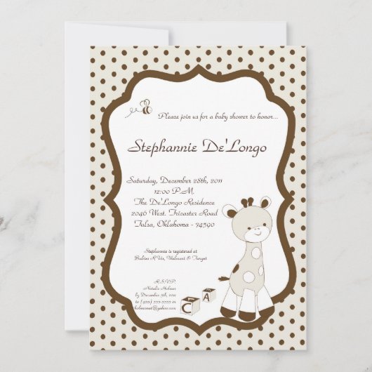 Snicker Doodle Giraffe Baby shower Invitation Kaart (Voorkant)