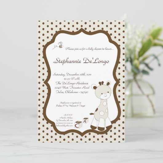 Snicker Doodle Giraffe Baby shower Invitation Kaart (Staand voorkant)