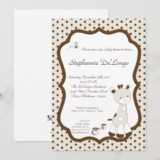 Snicker Doodle Giraffe Baby shower Invitation Kaart (Voorkant / Achterkant)