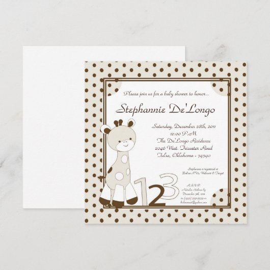 Snicker Doodle Giraffe Baby shower Invitation Kaart (Voorkant / Achterkant)