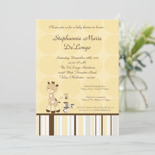 Snicker Doodle Giraffe Baby shower Invitation Kaart (Staand voorkant)