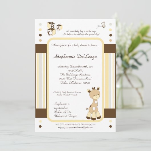Snicker Doodle Giraffe Baby shower Uitnodiging (Staand voorkant)