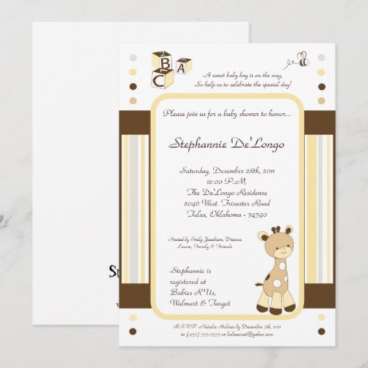 Snicker Doodle Giraffe Baby shower Uitnodiging (Voorkant / Achterkant)