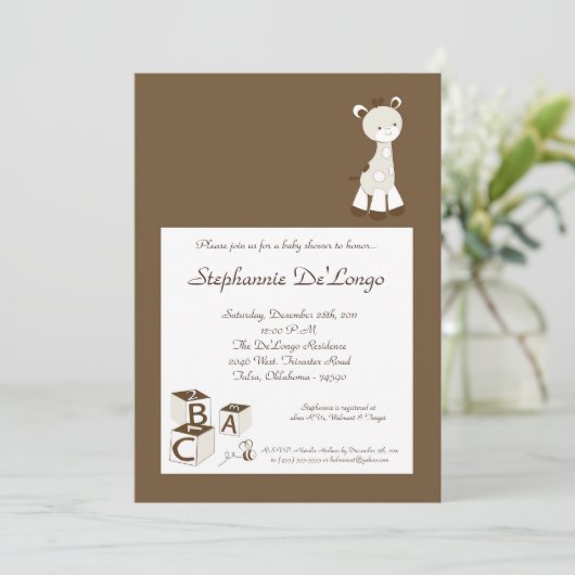 Snicker Doodle Giraffe Baby shower Uitnodiging (Staand voorkant)