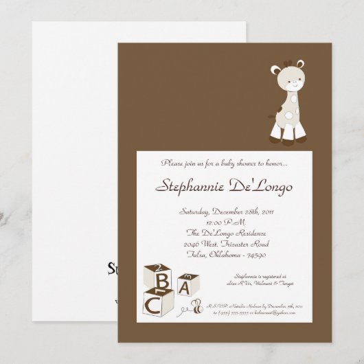 Snicker Doodle Giraffe Baby shower Uitnodiging (Voorkant / Achterkant)