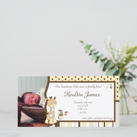 Snicker Doodle Giraffe Foto Geboorteaankondiging Aankondiging (Staand voorkant)