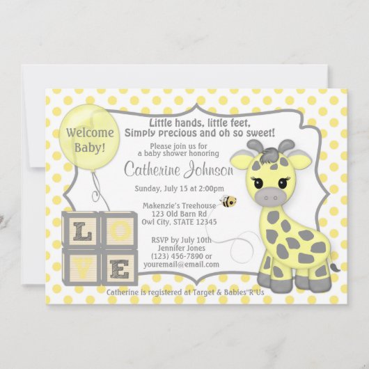 Snickerdoodle Giraffe Baby Shower Invitaties GG Kaart (Voorkant)