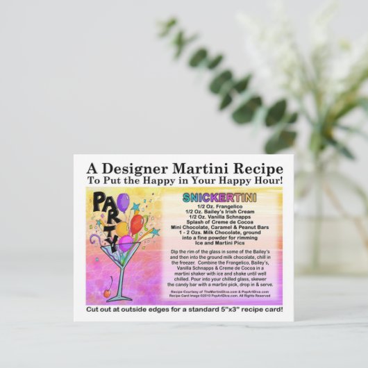 Snickertini Snoep Martini Recept Kaart Briefkaart (Staand voorkant)