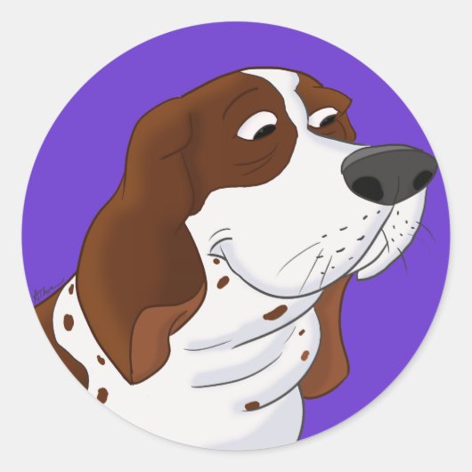 Sniffing Cartoon Basset Hound Ronde Sticker (Voorkant)