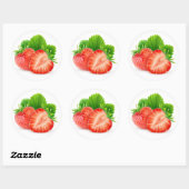 Snijd aardbeien met blad ronde sticker (Vel)