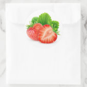 Snijd aardbeien met blad ronde sticker (Tas)