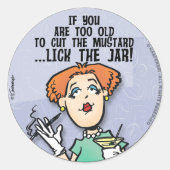 Snijd de mosterd ronde sticker (Voorkant)