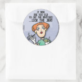 Snijd de mosterd ronde sticker (Tas)