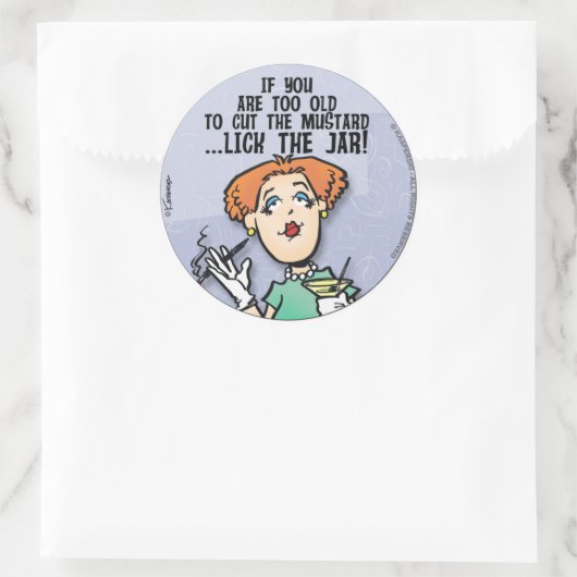 Snijd de mosterd ronde sticker (Tas)