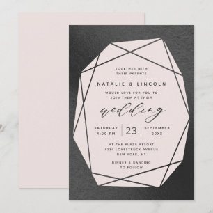 Snijd Edelsteen Blush Roze & Zwart Folie bruiloft Kaart