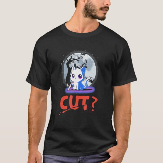 Snijd Halloween Costume Murderous Cat met Bloody K T-shirt (Voorkant)