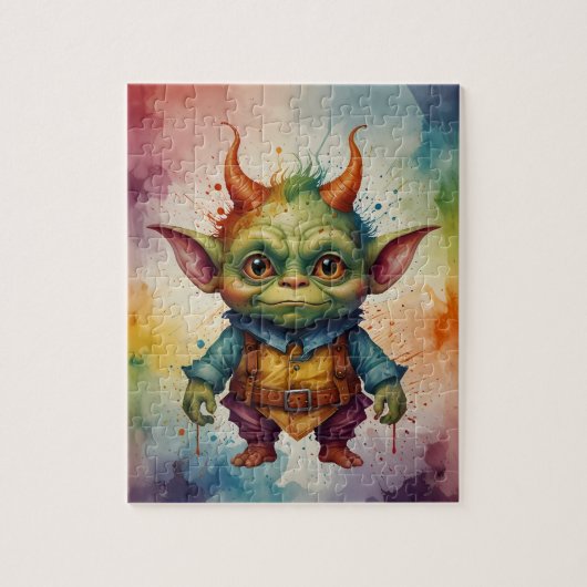 Snijd kleurrijke grappige kleine goblin legpuzzel (Verticaal)