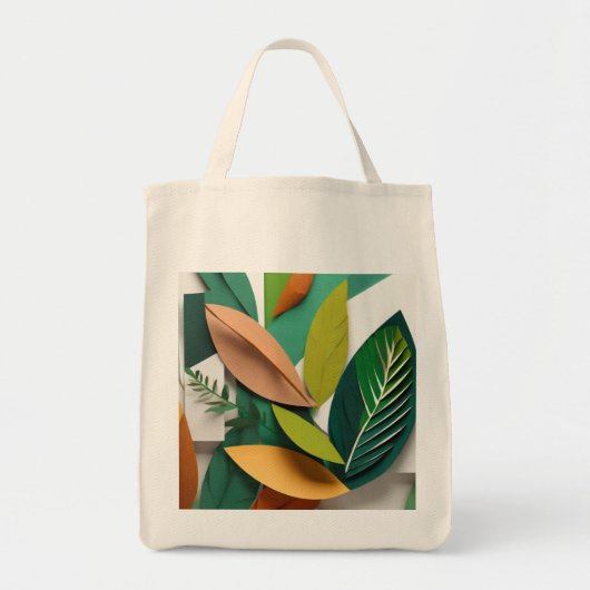 Snijd papieren bladeren in groen en goud tote bag (Voorkant)