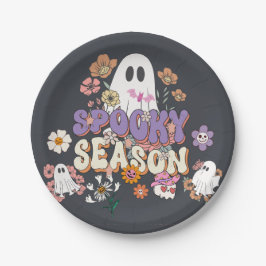 Snijd spookachtige geest en bloemen Halloween Pape Papieren Bordje