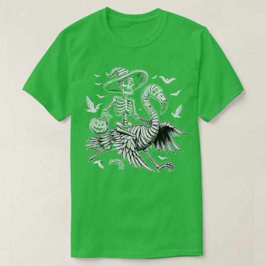 Snijd Spooky Flamingo Skeleton Halloween T-shirt (Design voorkant)