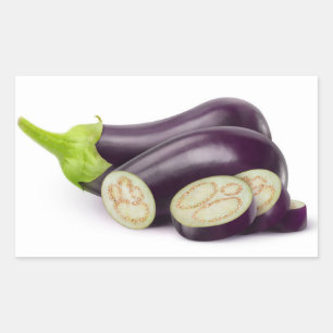 Snijd verse aubergine rechthoekige sticker