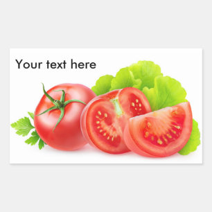 Snijd verse tomaten rechthoekige sticker