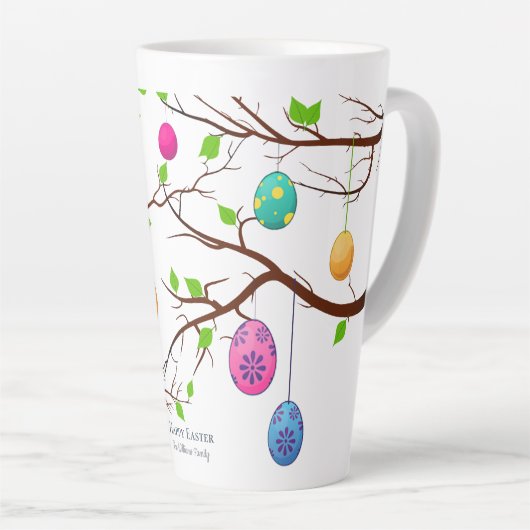 Snijden van paaseieren, lentevertakkingen latte mok (Rechterhoek)