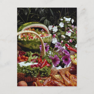 Snijden van watermeloenen met bloemen briefkaart