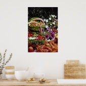 Snijden van watermeloenen met bloemen poster (Keuken)