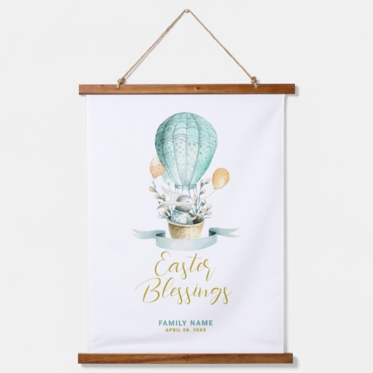 Snijder Bunny in een hete ballon, aangepaste tekst Hangend Wandkleed (Voorkant)